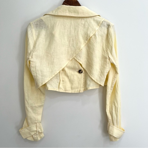 Free People Crossover Back Bennie Linen Double Breasted Blazer Butter Yellow - Picture 4 of 11